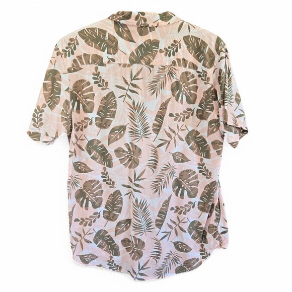 Free Planet Mens Tropical Leaf Hawaiian Print Pink/Beige Shirt Size L - Picture 2 of 11